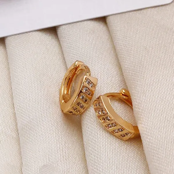 Gold_Textured_Mosaic_Copper_Huggie_Tone_Geometric_Small_Hoop_With_Crystal_Inlay_Earrings_For_Women_And_Girl