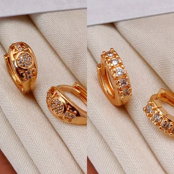 Gold_Tapered_Copper_Huggie_Sparkling_Crystal_Pavé_Tone_Small_Hoops_With_Sculpted_Design_Earrings_For_Women_And_Girl