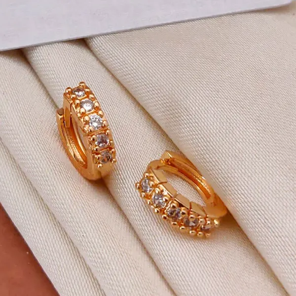 Gold_Tapered_Copper_Huggie_Sparkling_Crystal_Pavé_Tone_Small_Hoops_With_Sculpted_Design_Earrings_For_Women_And_Girl