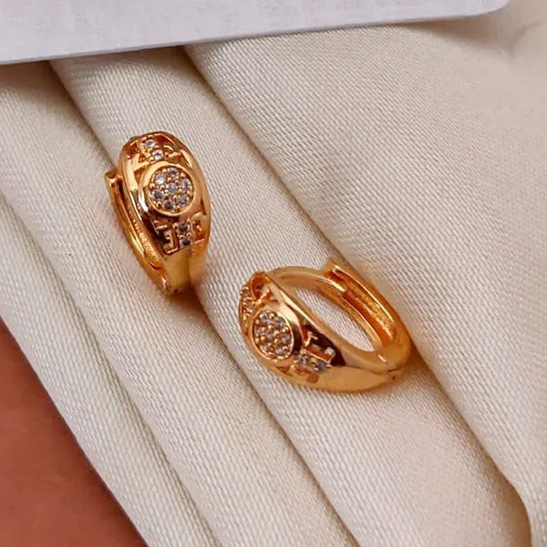 Gold_Tapered_Copper_Huggie_Sparkling_Crystal_Pavé_Tone_Small_Hoops_With_Sculpted_Design_Earrings_For_Women_And_Girl
