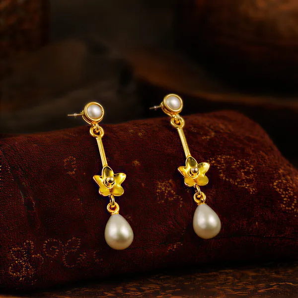 Gold_Plated_Pearl_Drop_Floral_Design_Brass_Material_Elegant_Party_Wear_Jewellery_Earrings_For_Women_And_Girl