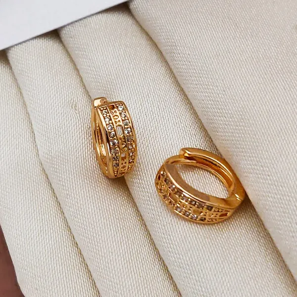 Gold_The_Pixel_Sparkle_Huggies_Modern_Textured_Copper_Hoops_With_Architectural_Crystal_Detailing_Earrings_For_Women_And_Girl