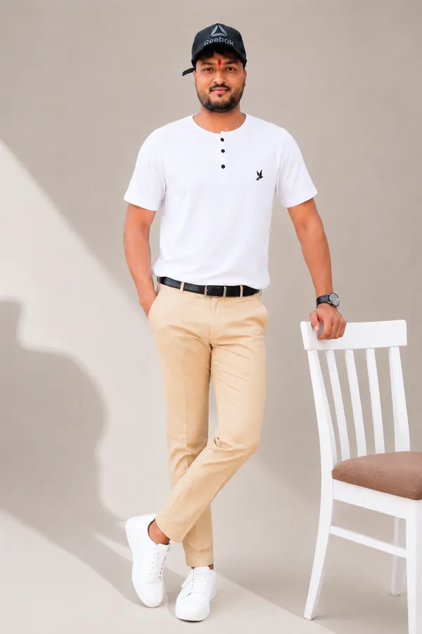 White_Henley_Neck_T-shirt_For_Men