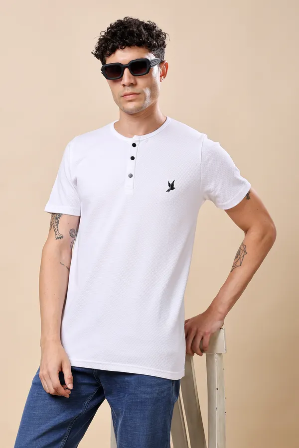 White_Henley_Neck_T-shirt_For_Men