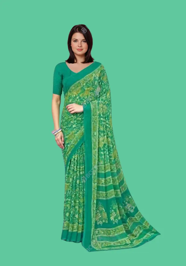 Green_Trendy_Unstitched_Blouse_With_Printed_Saree_For_Women