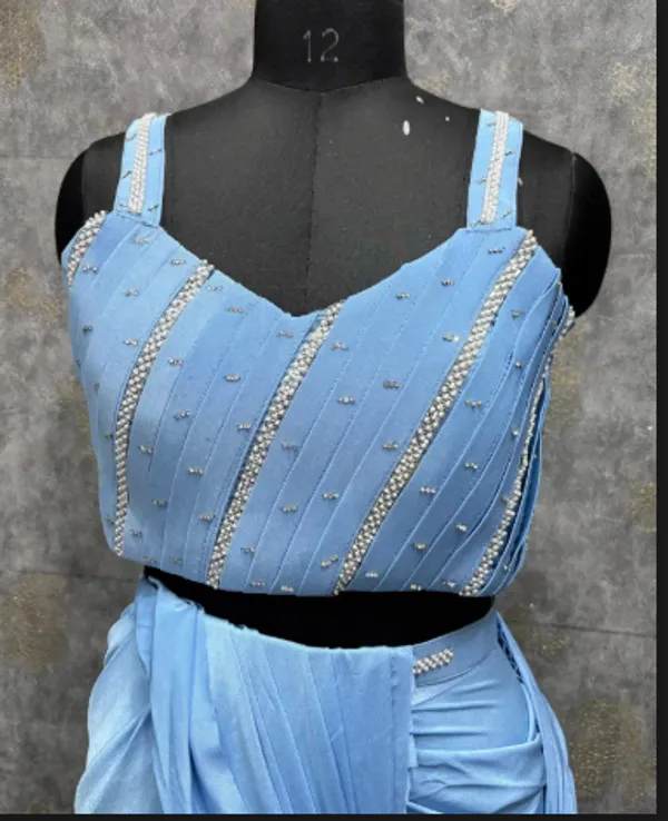Sky_Blue_Trendy_Unstitched_Blouse_With_Drape_Saree_For_Women