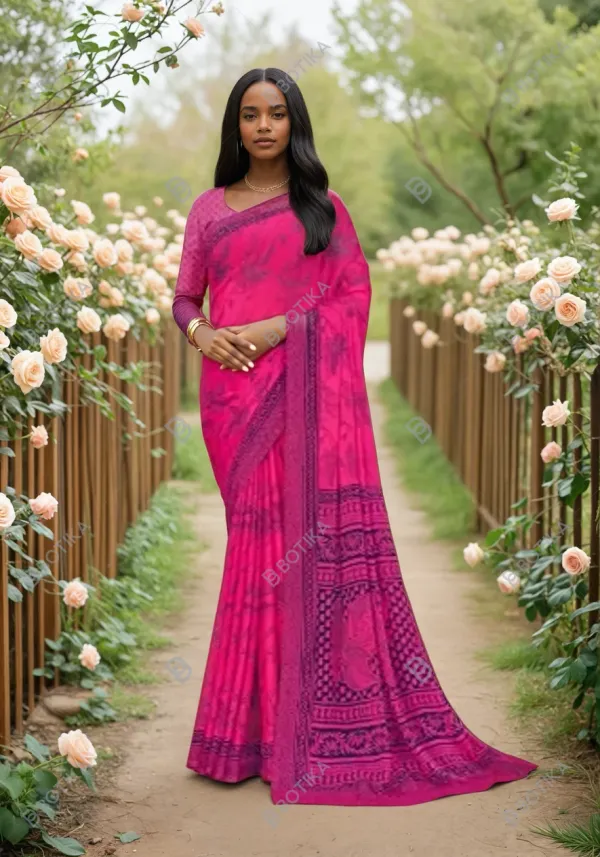 Pink_Trendy_Unstitched_Blouse_With_Printed_Saree_For_Women