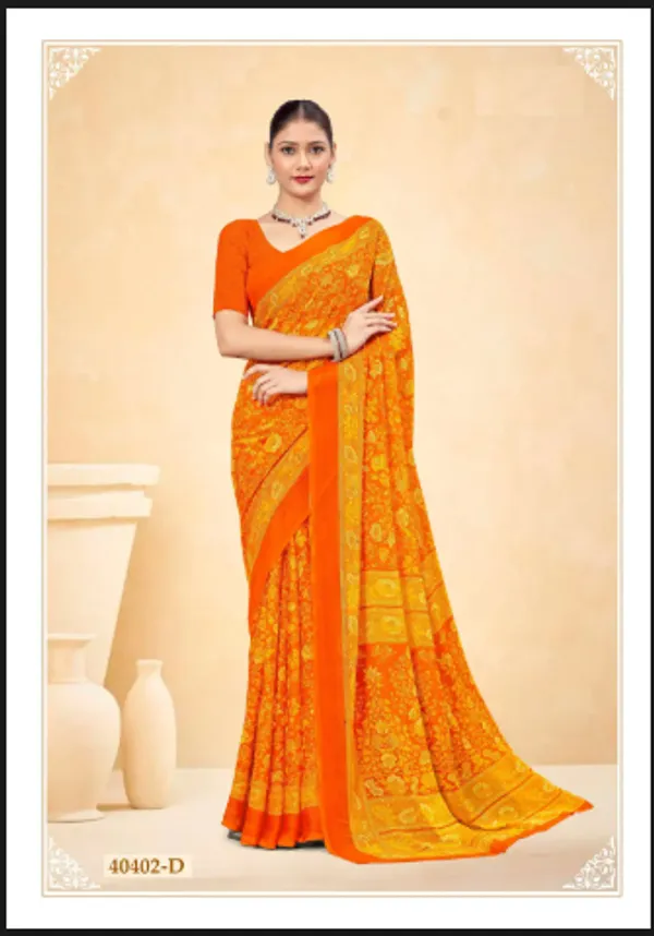 Orange_Trendy_Unstitched_Blouse_With_Printed_Saree_For_Women