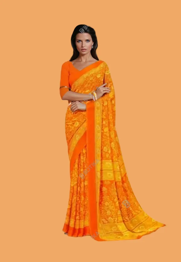 Orange_Trendy_Unstitched_Blouse_With_Printed_Saree_For_Women