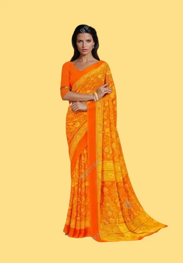 Orange_Trendy_Unstitched_Blouse_With_Printed_Saree_For_Women