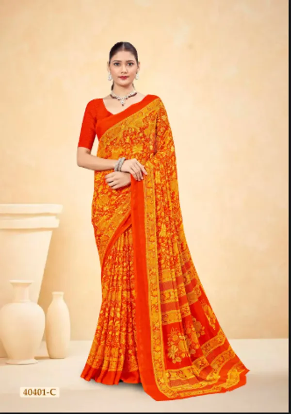 Orange_Trendy_Unstitched_Blouse_With_Printed_Saree_For_Women