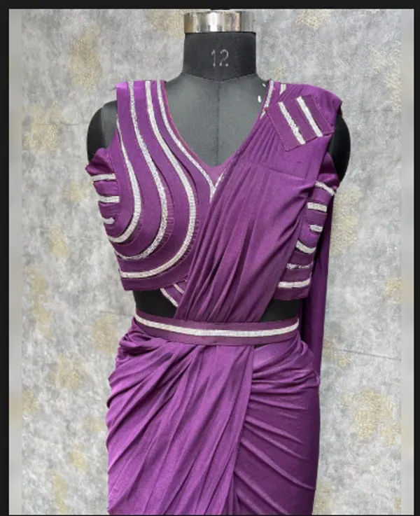 Purple_Trendy_Unstitched_Blouse_With_Drape_Saree_For_Women