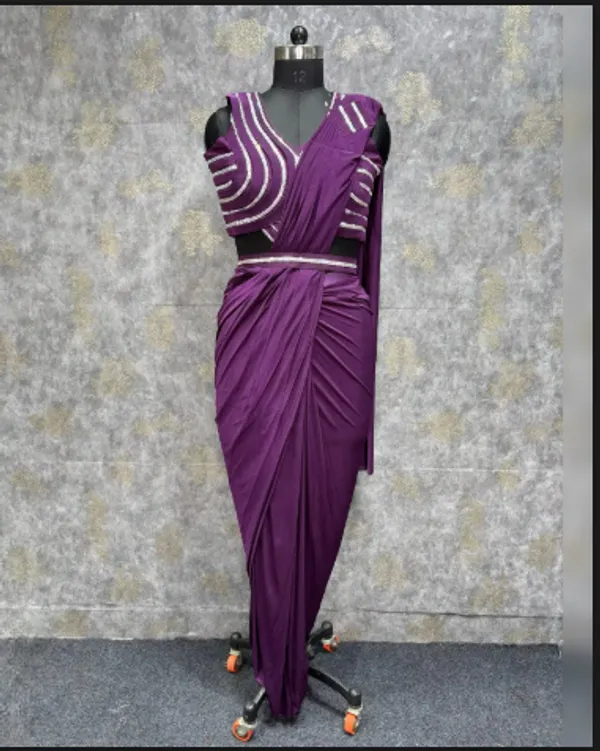 Purple_Trendy_Unstitched_Blouse_With_Drape_Saree_For_Women