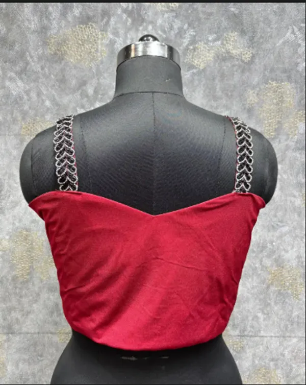 Red_Trendy_Unstitched_Blouse_With_Drape_Saree_For_Women