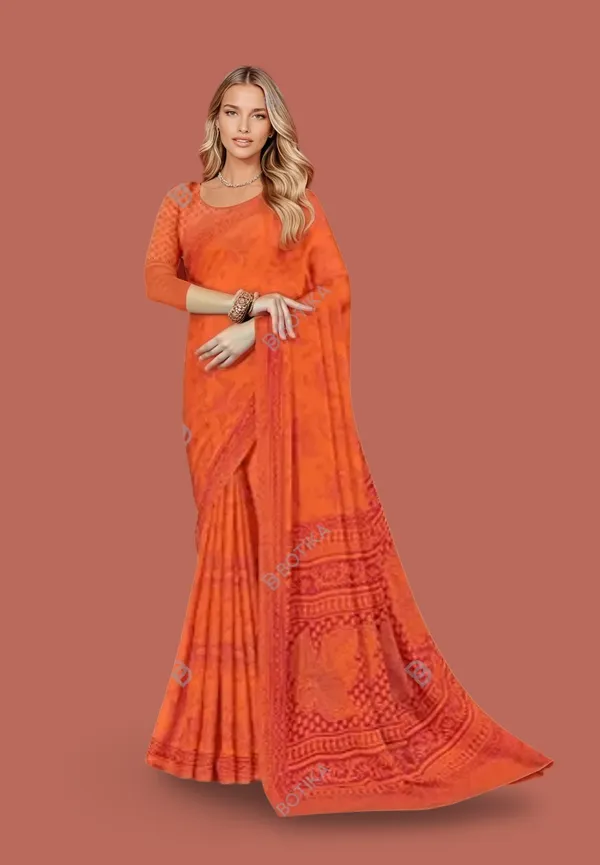 Orange_Trendy_Unstitched_Blouse_With_Printed_Saree_For_Women