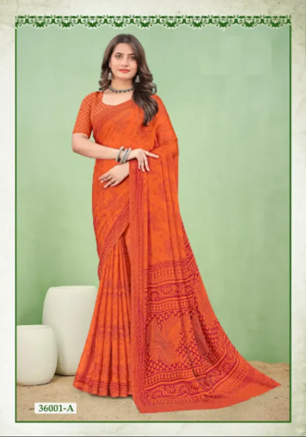 Orange_Trendy_Unstitched_Blouse_With_Printed_Saree_For_Women