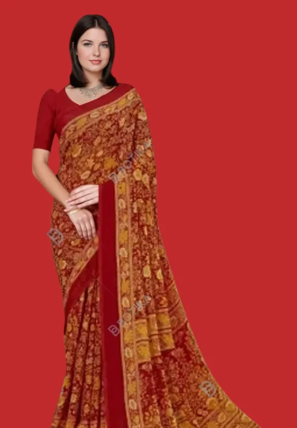 Maroon_Trendy_Unstitched_Blouse_With_Printed_Saree_For_Women