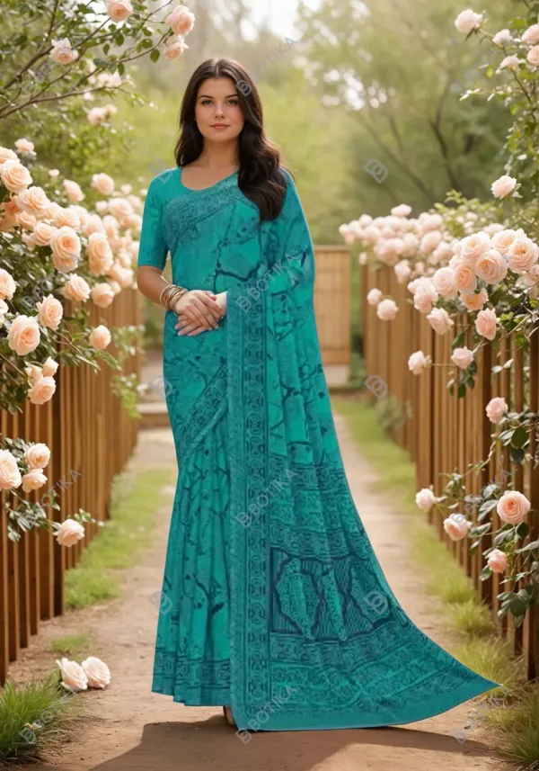 Blue_Trendy_Unstitched_Blouse_With_Printed_Saree_For_Women