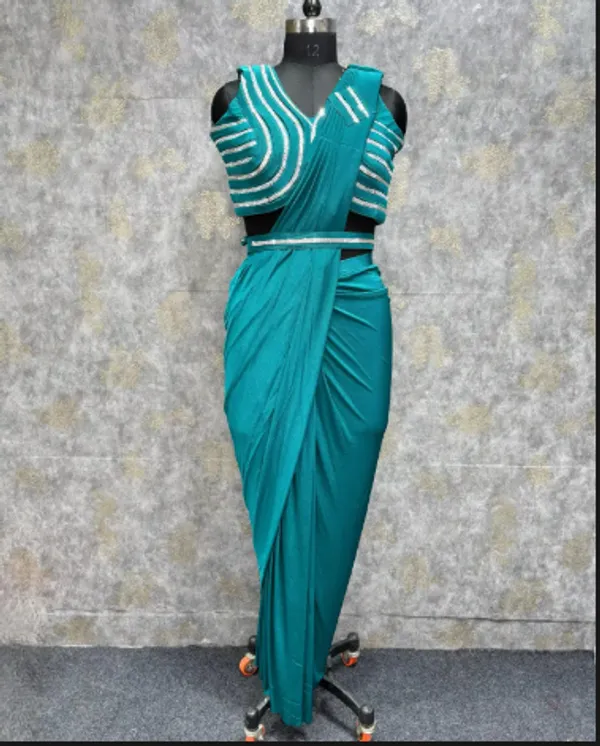Sky_Blue_Trendy_Unstitched_Blouse_With_Drape_Saree_For_Women