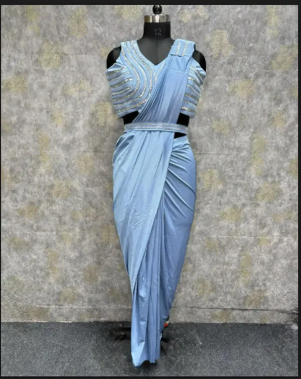 Sky_Blue_Trendy_Unstitched_Blouse_With_Drape_Saree_For_Women