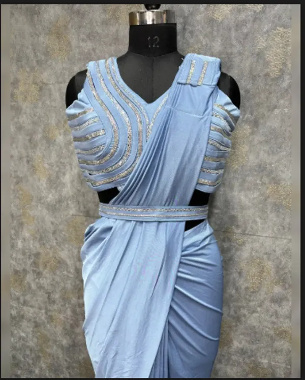 Sky_Blue_Trendy_Unstitched_Blouse_With_Drape_Saree_For_Women
