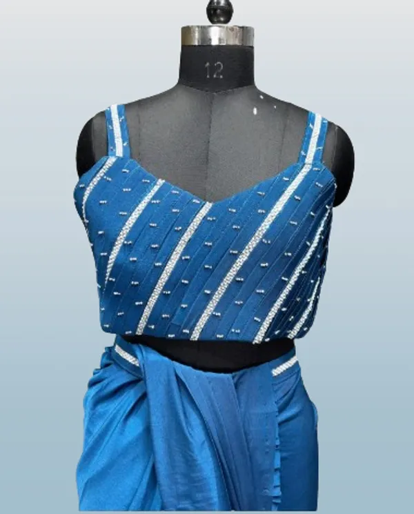 Dark_Blue_Trendy_Unstitched_Blouse_With_Drape_Saree_For_Women