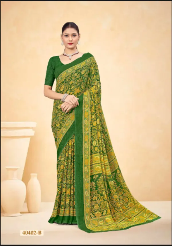 Green_Trendy_Unstitched_Blouse_With_Printed_Saree_For_Women
