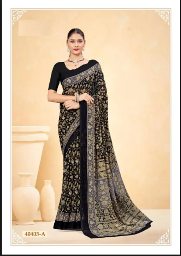 Black_Trendy_Unstitched_Blouse_With_Printed_Saree_For_Women