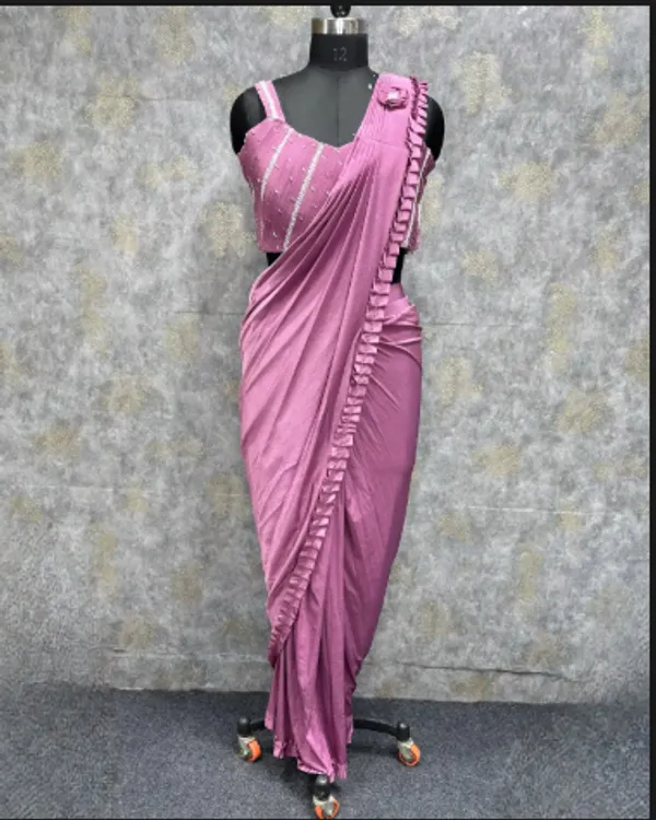 Pink_Trendy_Unstitched_Blouse_With_Drape_Saree_For_Women
