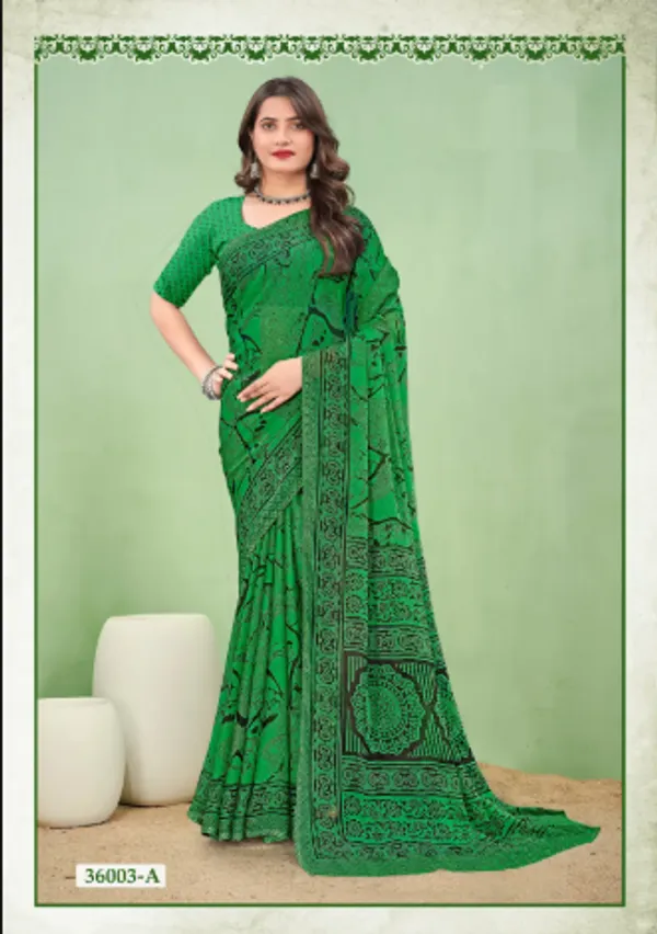 Green_Trendy_Unstitched_Blouse_With_Printed_Saree_For_Women