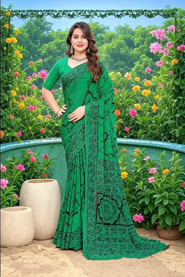 Green_Trendy_Unstitched_Blouse_With_Printed_Saree_For_Women