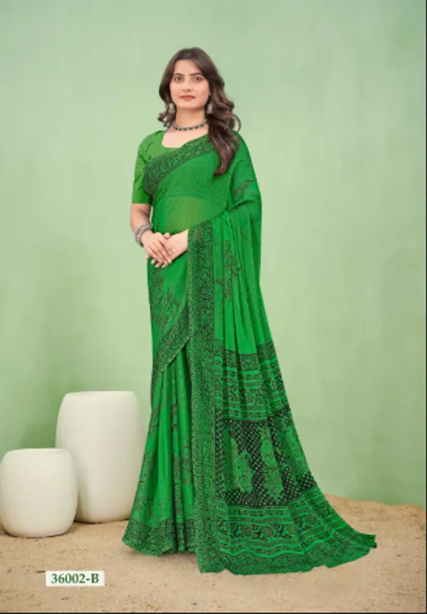Green_Trendy_Unstitched_Blouse_With_Printed_Saree_For_Women