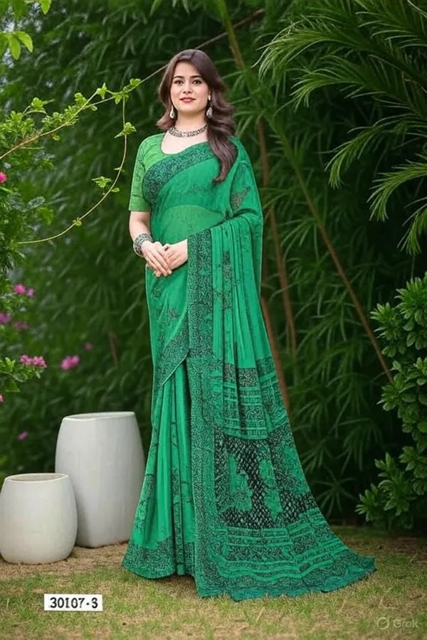 Green_Trendy_Unstitched_Blouse_With_Printed_Saree_For_Women