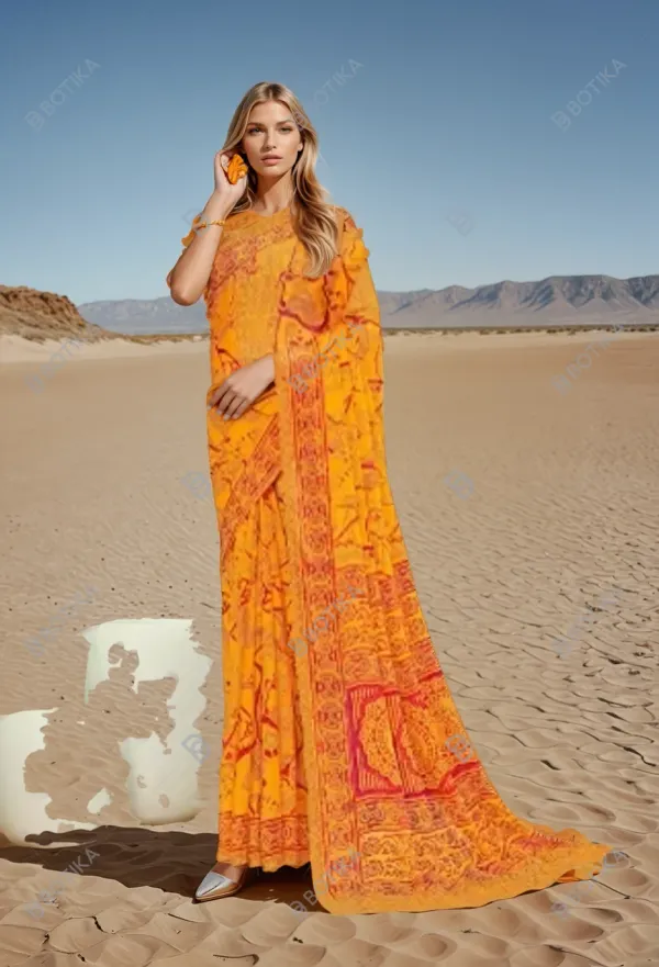 Orange_Trendy_Unstitched_Blouse_With_Printed_Saree_For_Women