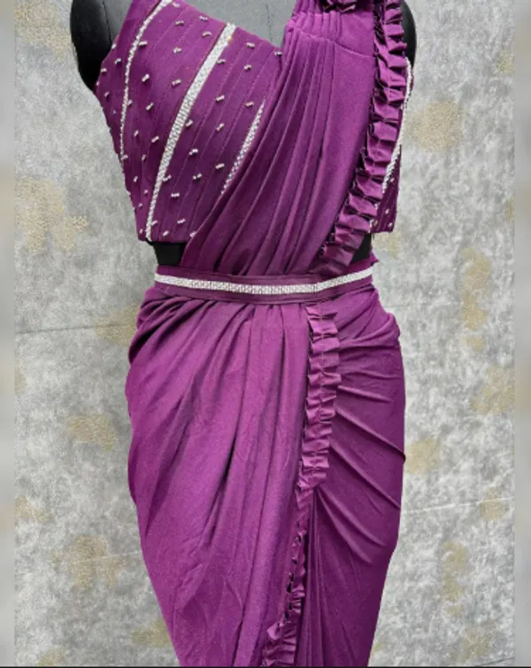 Purple_Trendy_Unstitched_Blouse_With_Drape_Saree_For_Women