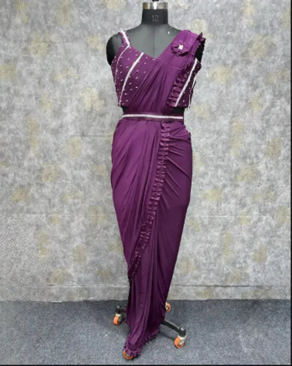 Purple_Trendy_Unstitched_Blouse_With_Drape_Saree_For_Women