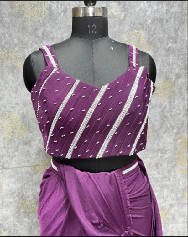 Purple_Trendy_Unstitched_Blouse_With_Drape_Saree_For_Women