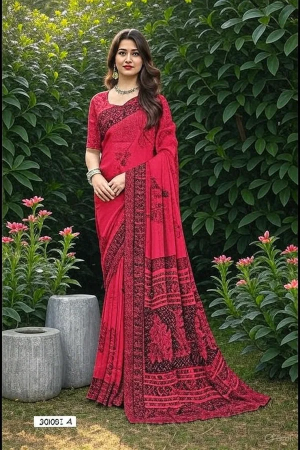 Red_Trendy_Unstitched_Blouse_With_Printed_Saree_For_Women