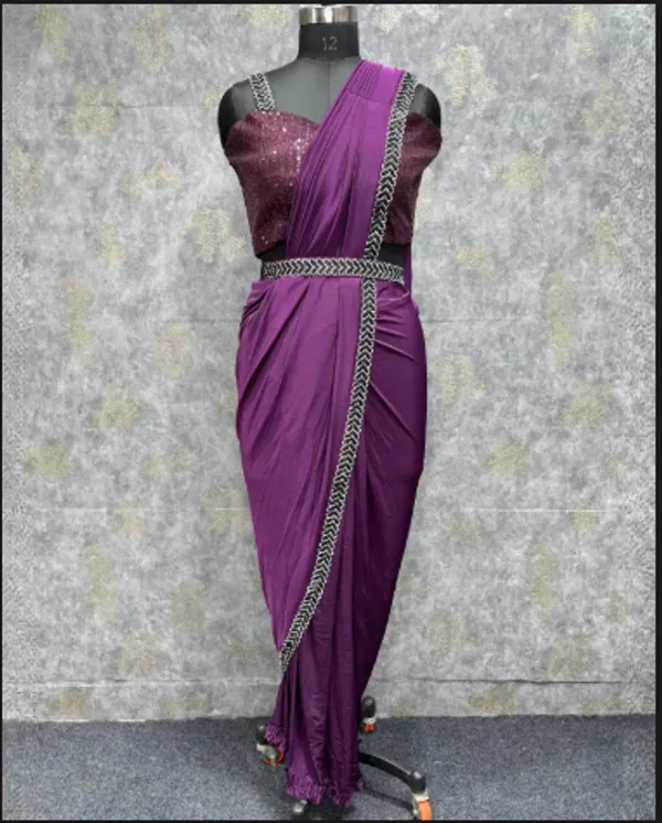Dark_PurpleTrendy_Unstitched_Blouse_With_Drape_Saree_For_Women