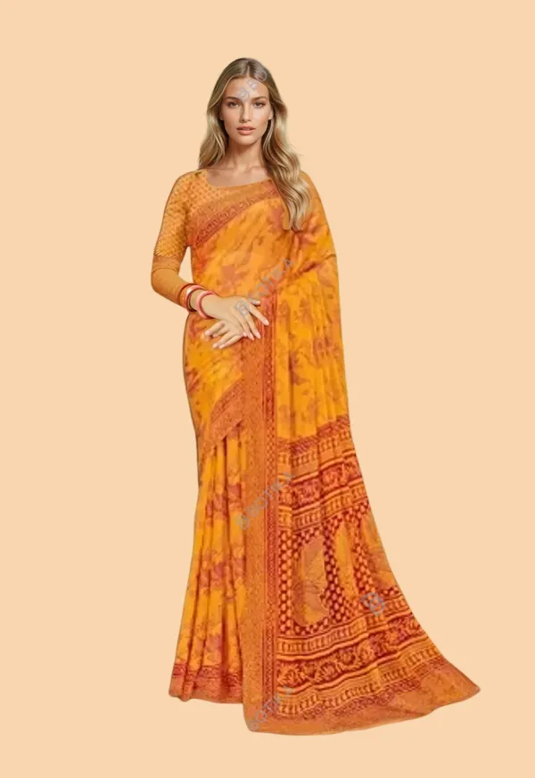 Mustard_Trendy_Unstitched_Blouse_With_Printed_Saree_For_Women
