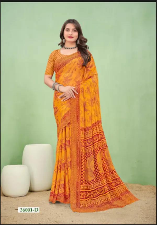 Mustard_Trendy_Unstitched_Blouse_With_Printed_Saree_For_Women