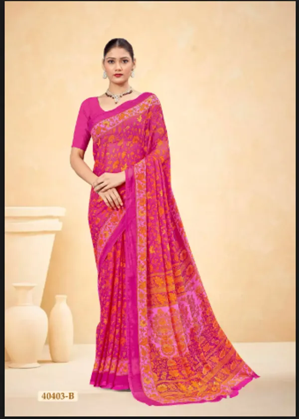 PinkTrendy_Unstitched_Blouse_With_Printed_Saree_For_Women