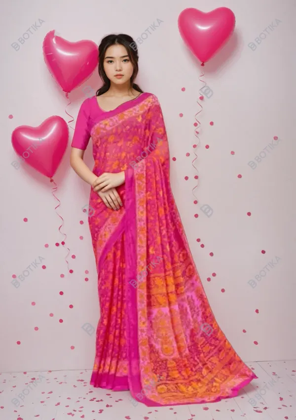 PinkTrendy_Unstitched_Blouse_With_Printed_Saree_For_Women