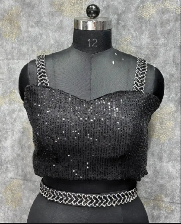 Black_Trendy_Unstitched_Blouse_With_Drape_Saree_For_Women