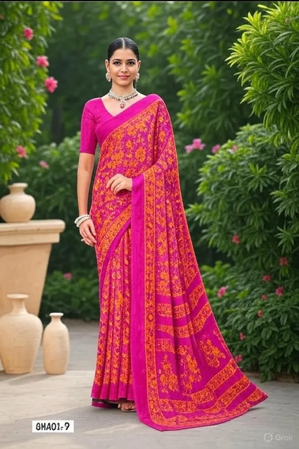 Pink_Trendy_Unstitched_Blouse_With_Printed_Saree_For_Women