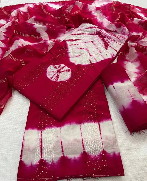 Unstitched_Pure_viscose_Cotton_Bandhni_sequence__work_Dress_Materail