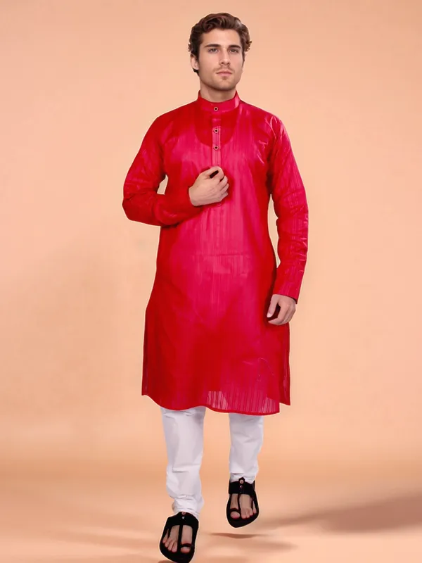 Dark_Red_Cotton_Kurta_And_Pajama_For_Men