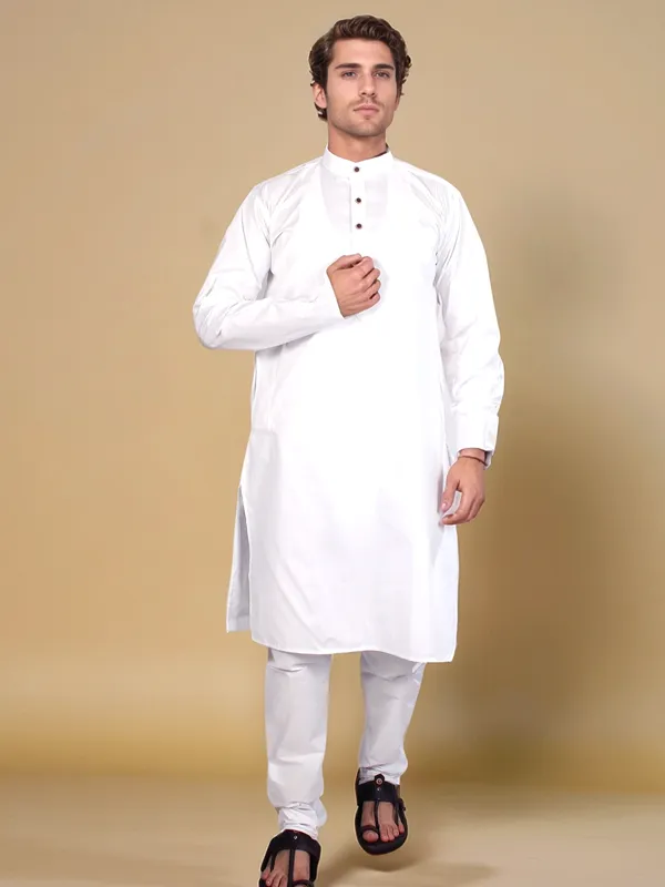White_Cotton_Kurta_And_Pajama_For_Men