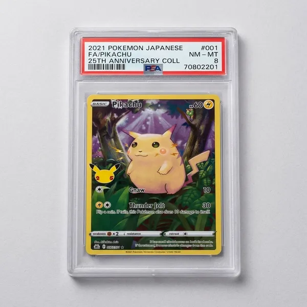 Pokemon_Fa_Pikachu_25th_Anniversary_Coll_001_028_Made_In_Japan_Psa_8_Graded