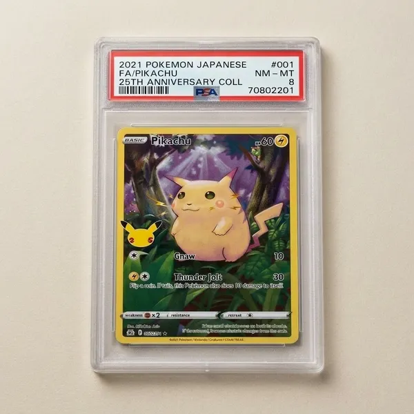 Pokemon_Fa_Pikachu_25th_Anniversary_Coll_001_028_Made_In_Japan_Psa_8_Graded